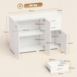 HOMCOM Modern Sideboard Kitchen Storage Cabinet in White - thumbnail 3