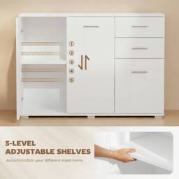 HOMCOM Modern Sideboard Kitchen Storage Cabinet in White - thumbnail 5