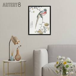 "Artery8 Macaw Parrot & Peach Flowers Framed Canvas Wall Art Print Numata Kashu - Size: W12"" x H16""" - thumbnail 3