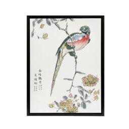 "Artery8 Macaw Parrot & Peach Flowers Framed Canvas Wall Art Print Numata Kashu - Size: W12"" x H16""" - thumbnail 1