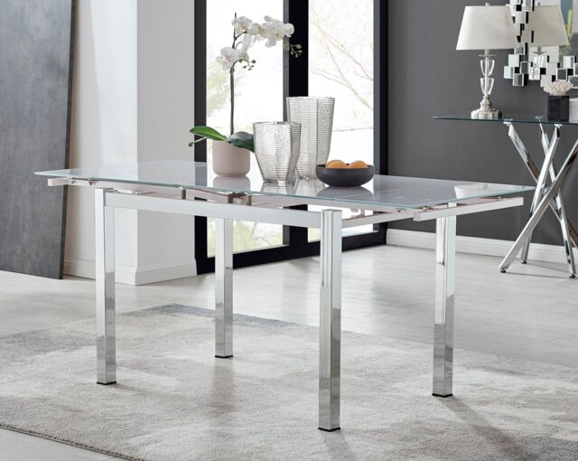 FurnitureboxUK Enna 170cm 6-Seater Chrome & Glass Extending Dining Table in White - image 1