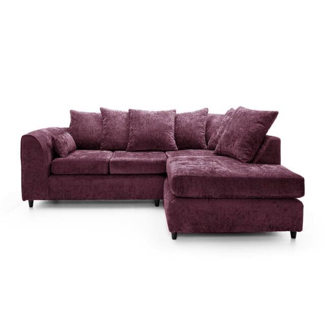 Furnishings For Less UK Monaco Chenille Fabric 3 to 4 Seater L Shaped Corner Sofa Right Hand Facing in Purple - image 1