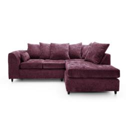 Furnishings For Less UK Monaco Chenille Fabric 3 to 4 Seater L Shaped Corner Sofa Right Hand Facing in Purple - thumbnail 1