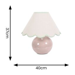 ValueLights Bosco Natural Stone Globe Ceramic Table Lamp with Linen Scalloped Shade & Bulb in Green - thumbnail 4