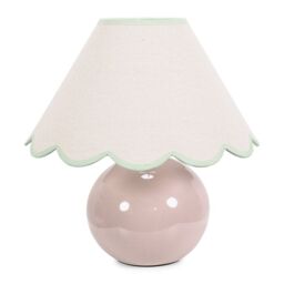 ValueLights Bosco Natural Stone Globe Ceramic Table Lamp with Linen Scalloped Shade & Bulb in Green - thumbnail 3