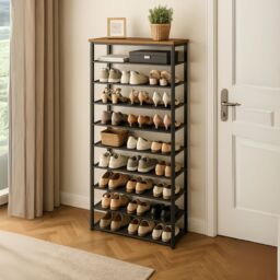 Storvo 10 Tier Tall Hallway Shoe Rack in Brown - thumbnail 2