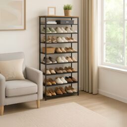 Storvo 10 Tier Tall Hallway Shoe Rack in Brown - thumbnail 3