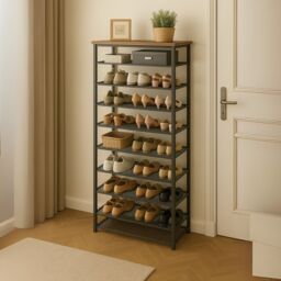 Storvo 10 Tier Tall Hallway Shoe Rack in Brown - thumbnail 1
