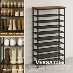 Storvo 10 Tier Tall Hallway Shoe Rack in Brown - thumbnail 9