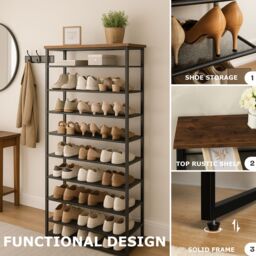 Storvo 10 Tier Tall Hallway Shoe Rack in Brown - thumbnail 7