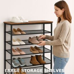Storvo 10 Tier Tall Hallway Shoe Rack in Brown - thumbnail 6