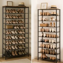 Storvo 10 Tier Tall Hallway Shoe Rack in Brown - thumbnail 5