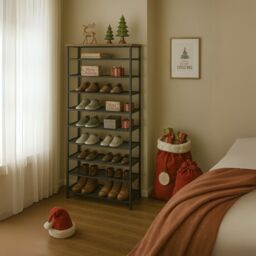 Storvo 10 Tier Tall Hallway Shoe Rack in Brown - thumbnail 4