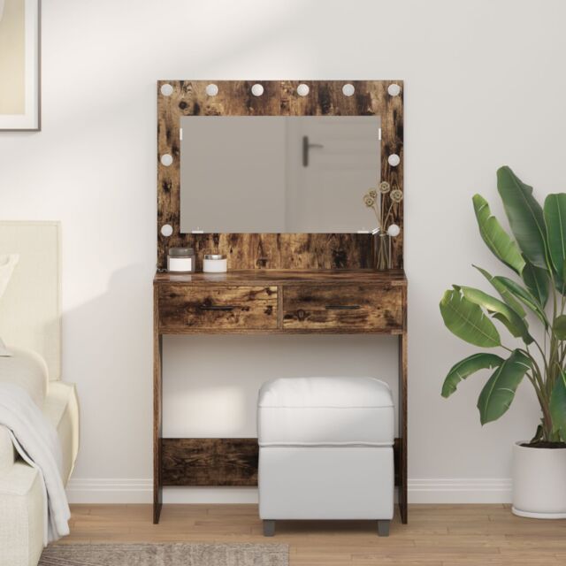 Berkfield Home Dressing Table with LED Lights Smoked Oak 78.5x41x135 cm in Brown - image 1