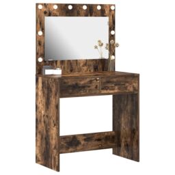 Berkfield Home Dressing Table with LED Lights Smoked Oak 78.5x41x135 cm in Brown - thumbnail 3