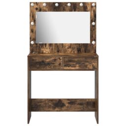 Berkfield Home Dressing Table with LED Lights Smoked Oak 78.5x41x135 cm in Brown - thumbnail 5
