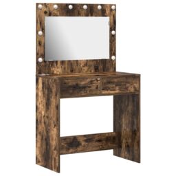 Berkfield Home Dressing Table with LED Lights Smoked Oak 78.5x41x135 cm in Brown - thumbnail 2