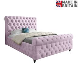 Casani Stenton Sleigh Upholstered Pink Soft Velvet Designer Bed Frame - Size: Single - thumbnail 4