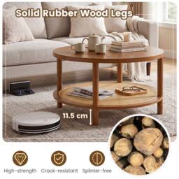 Costway Rattan Coffee Table 2-Tier Round Center Table with Wood Veneered Top in Brown - thumbnail 9