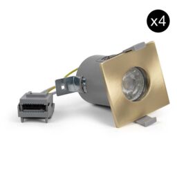 SE Home 4 PACK - Brushed Brass GU10 Square Fire Rated Downlight - IP65 in Gold