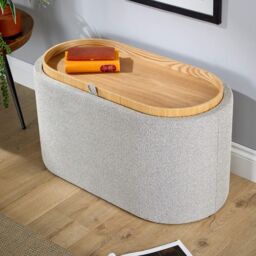 Home Source Storage Ottoman Reversible Lid Table Boucle Teddy Fur Home Box in Light Grey - thumbnail 5