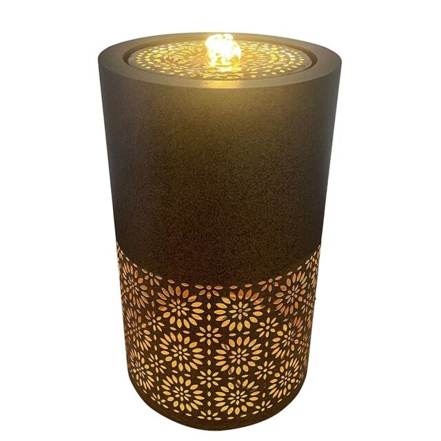 Primrose Cautley Filgree Floral Cut Out Design Water Feature with LED Lights 50cm in Brown - image 1