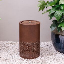 Primrose Cautley Filgree Floral Cut Out Design Water Feature with LED Lights 50cm in Brown - thumbnail 4