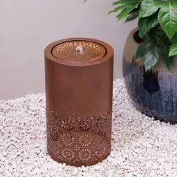 Primrose Cautley Filgree Floral Cut Out Design Water Feature with LED Lights 50cm in Brown - thumbnail 3