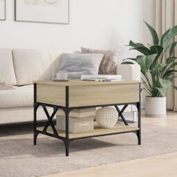 Berkfield Home Coffee Table Sonoma Oak 70x50x50 cm Engineered Wood & Metal in Brown - Size: 70 x 50 x 50 cm - thumbnail 3