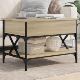 Berkfield Home Coffee Table Sonoma Oak 70x50x50 cm Engineered Wood & Metal in Brown - Size: 70 x 50 x 50 cm - thumbnail 1