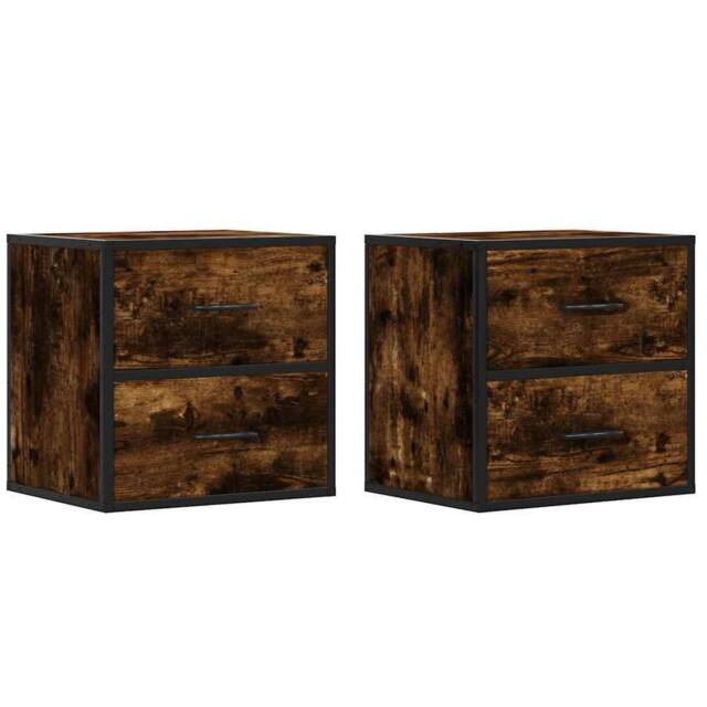 Berkfield Home Wall-mounted Bedside Cabinets 2 pcs Smoked Oak 40x31x39.5 cm in Brown - image 1