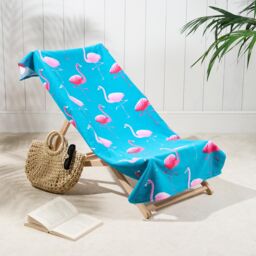 OHS Flamingo Towel Bath Quick Dry Summer Travel Microfibre Absorbent Swim in Bright Blue - thumbnail 1