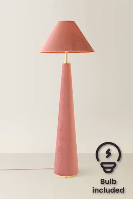 ValueLights Martha Conical Lamp Shade Full Fabric Velvet Midi Floor Lamp with Bulb in Dusty Pink - image 1