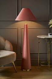 ValueLights Martha Conical Lamp Shade Full Fabric Velvet Midi Floor Lamp with Bulb in Dusty Pink - thumbnail 2