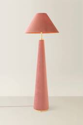 ValueLights Martha Conical Lamp Shade Full Fabric Velvet Midi Floor Lamp with Bulb in Dusty Pink - thumbnail 3