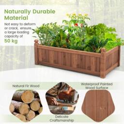 Costway Wooden Garden Planter Flower Pot w/Drainage Holes Vegetables Container in Brown - thumbnail 6