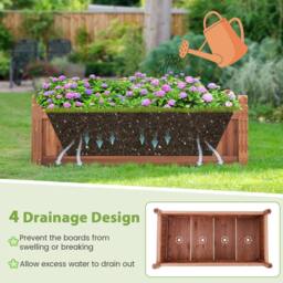 Costway Wooden Garden Planter Flower Pot w/Drainage Holes Vegetables Container in Brown - thumbnail 8