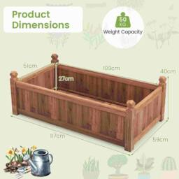 Costway Wooden Garden Planter Flower Pot w/Drainage Holes Vegetables Container in Brown - thumbnail 2