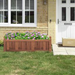 Costway Wooden Garden Planter Flower Pot w/Drainage Holes Vegetables Container in Brown - thumbnail 4