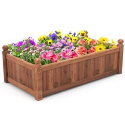 Costway Wooden Garden Planter Flower Pot w/Drainage Holes Vegetables Container in Brown