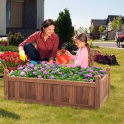Costway Wooden Garden Planter Flower Pot w/Drainage Holes Vegetables Container in Brown - thumbnail 3