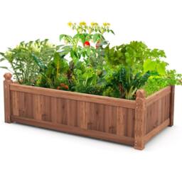 Costway Wooden Garden Planter Flower Pot w/Drainage Holes Vegetables Container in Brown - thumbnail 7