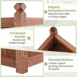 Costway Wooden Garden Planter Flower Pot w/Drainage Holes Vegetables Container in Brown - thumbnail 5