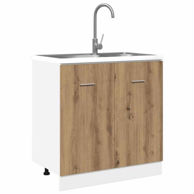 Berkfield Home Sink Bottom Cabinet Lyon Artisan Oak 80x46x81.5 cm Engineered Wood in Brown - image 1