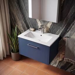 Balterley Winshill 1 Drawer Wall Hung Vanity Basin Unit, Dark Blue, 600mm in Blue - thumbnail 3