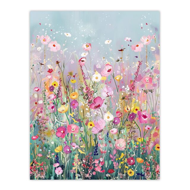 "Artery8 Delicate Wildflower Field Floral Painting Wall Art Print - Size: W24"" x H32""" - image 1