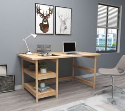Mira Solid Pine Wood Handmade Computer Desk with Shelves - thumbnail 3