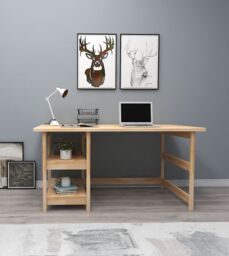 Mira Solid Pine Wood Handmade Computer Desk with Shelves - thumbnail 4