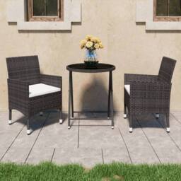 Berkfield Home 3 Piece Garden Bistro Set Poly Rattan & Tempered Glass Brown - thumbnail 2