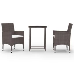Berkfield Home 3 Piece Garden Bistro Set Poly Rattan & Tempered Glass Brown - thumbnail 1
